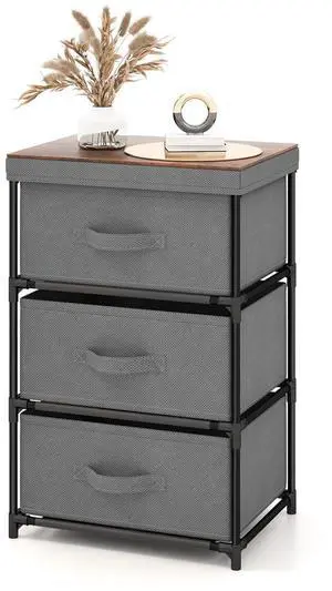 SlickBlue 3-Tier Fabric Nightstand with Sturdy Metal Frame-Gray