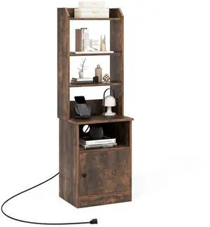 SlickBlue Bedside Tables Tall Nightstands with 5 Open Shelf and Cabinet