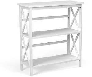 SlickBlue 3-Tier Wooden Multi-Functional X-Design Etagere Storage Bookshelf-White