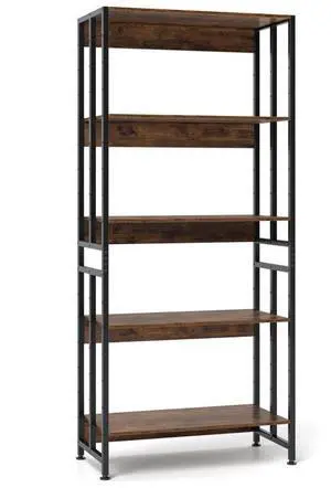 SlickBlue 5-Tier Bookshelf with Adjustable and Tiltable Shelves-Rustic Brown