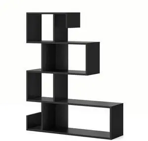 SlickBlue 5-Tier S-Shaped Bookshelf Geometric Z-Shelf Bookcase with Open Cubes-Black