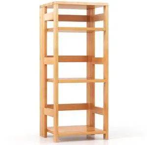 SlickBlue 4-Tier Bookshelf Rubber Wood Bookcase with Side Fences for Living Room-14 inches