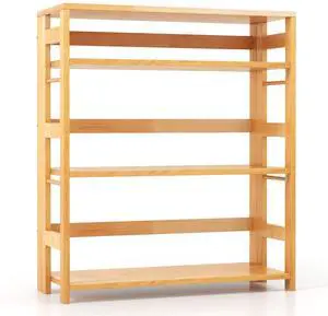SlickBlue 4-Tier Bookshelf Rubber Wood Bookcase with Side Fences for Living Room-29.5 inches