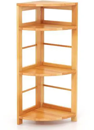 SlickBlue 4-Tier Corner Shelf with Rubber Wood Frame and Anti-Toppling Kit