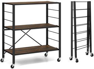 SlickBlue 3-Tier Foldable Shelving Unit with Detachable Wheels and Adjustable Shelves-Black