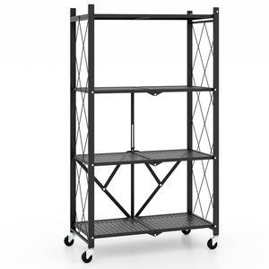 SlickBlue 4-Tier Foldable Storage Shelf Collapsible Storage Rack with Lockable Wheels-Black