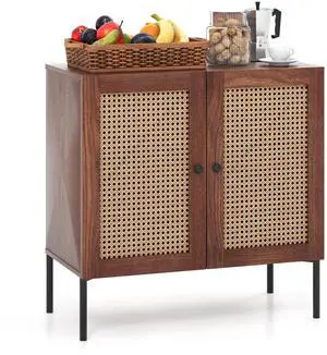 SlickBlue Kitchen Sideboard with 2 Rattan Doors and Adjustable Shelf