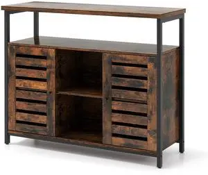 SlickBlue Buffet Cabinet Industrial Sideboard Storage Cabinet with Push-to-Open Slatted Door and 3 Adjustable Shelves