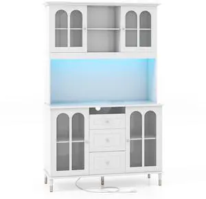 SlickBlue 73 Inch Kitchen Pantry Storage Cabinet Freestanding Buffet Cabinet with LED Lights-White