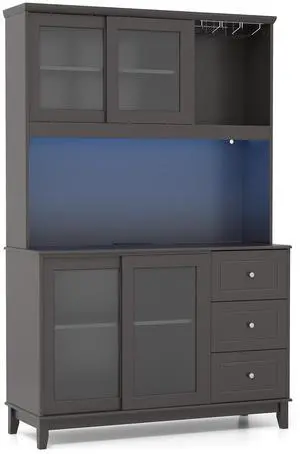 SlickBlue Kitchen Pantry Storage Cabinet Kitchen Hutch with LED lights and Power Outlet