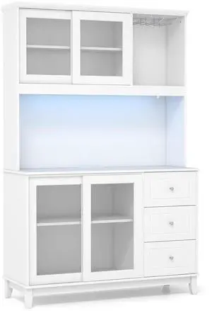 SlickBlue Kitchen Pantry Storage Cabinet Kitchen Hutch with LED lights and Power Outlet