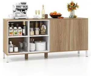 SlickBlue 63 Inches Buffet Sideboard with 4 Compartments and Push-to-Open Cabinet-Natural