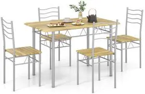 SlickBlue 5 Pieces Wood Metal Dining Table Set with 4 Chairs-Walnut