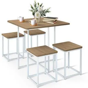 SlickBlue 5 Pieces Metal Frame Dining Set with Compact Dining Table and 4 Stools