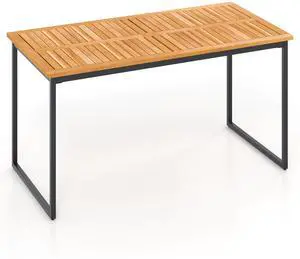 SlickBlue Acacia Wood Dining Table for 6 People with Slatted Tabletop and Umbrella Hole