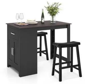 SlickBlue 3-Piece Bar Table Set for 2 with 2 Saddle Stools for Dining Room