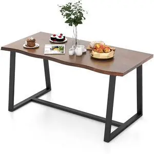 SlickBlue 63" Large Dining Table with Wavy Edge and Heavy-duty Metal Frame