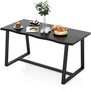 SlickBlue 63" Large Dining Table with Wavy Edge and Heavy-duty Metal Frame