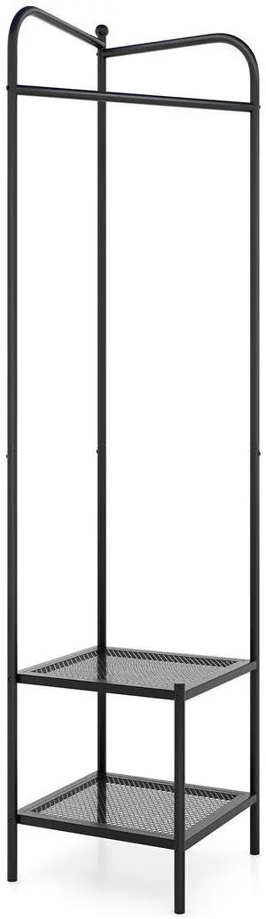 SlickBlue Corner Coat Rack with Top Hanger and 2 Mesh Shelves for Entryway Hallway Living Room Bedroom