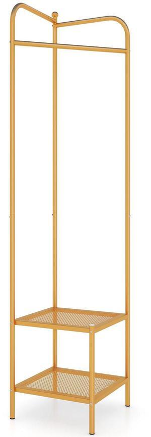 SlickBlue Corner Coat Rack with Top Hanger and 2 Mesh Shelves for Entryway Hallway Living Room Bedroom