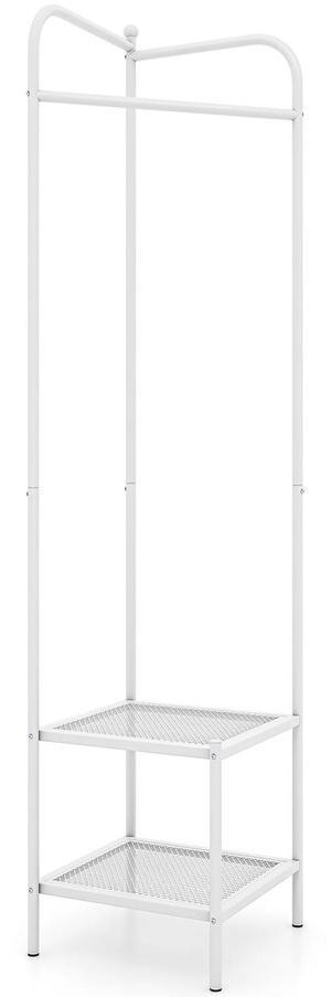 SlickBlue Corner Coat Rack with Top Hanger and 2 Mesh Shelves for Entryway Hallway Living Room Bedroom