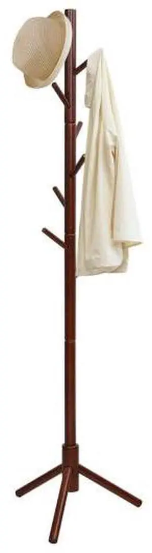 SlickBlue 2 Heights Wooden Coat Rack with 8 Hooks-Walnut