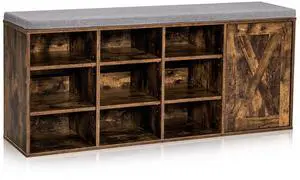 SlickBlue 9-cube Adjustable Storage Shoe Bench with Padded Cushion-Rustic Brown