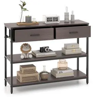 SlickBlue Console Table with Folding Fabric Drawers for Entryway-Gray