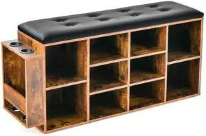 SlickBlue Shoe Storage Bench with Umbrella Stand and Adjustable Shelf-Rustic Brown
