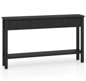 SlickBlue 60 Inch Long Sofa Table with 4 Drawers and Open Shelf for Living Room-Black