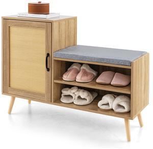 SlickBlue 2-in-1 Rattan Shoe Cabinet with Bench Shoe Storage Bench with Washable Cushion-Natural