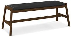 SlickBlue 50 Inch Long Solid Wood Dining Bench Upholstered Table Bench with Faux Leather Padded Seat-Walnut