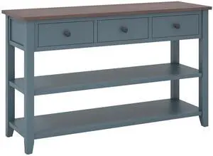 SlickBlue 50 Inch Entryway Table Narrow Long Sofa Table with Drawers and Shelves-Dark Blue