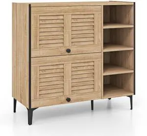 SlickBlue Shoe Rack Organizer with Flip-up See-through Doors and Adjustable Shelves-Oak