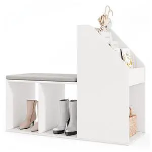 SlickBlue Shoe Storage Bench with Removable Seat Cushion and 6 Storage Compartments-White