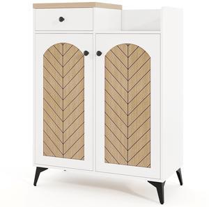 SlickBlue 2-Door Shoe Rack Organizer with Drawer and 6 Removable Shelves-White