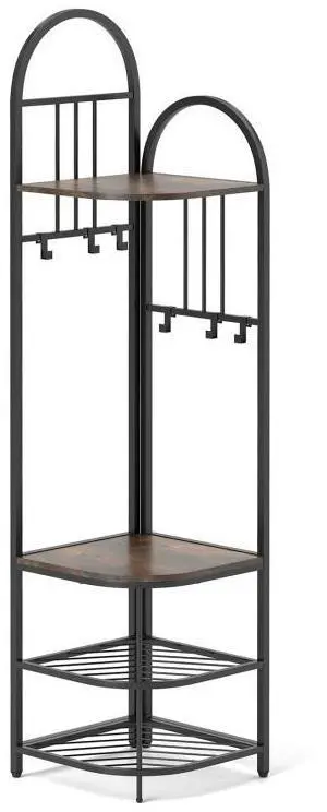 SlickBlue 4-Tier Coat Rack Corner Hall Tree with Shoe Storage Bench