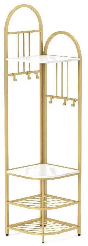 SlickBlue 4-Tier Coat Rack Corner Hall Tree with Shoe Storage Bench