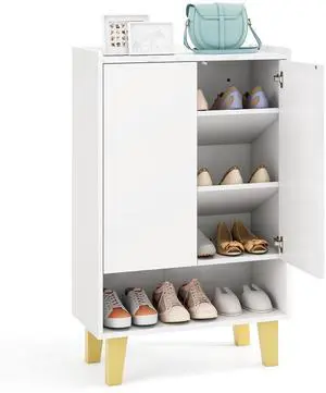 SlickBlue 5-Tier Shoe Cabinet with Faux Marble Countertop and Flat Tilting Shelves-White