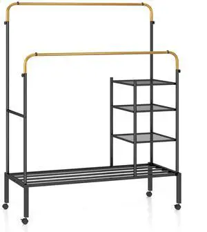 SlickBlue Rolling Double Rods Garment Rack with Height Adjustable Hanging Bars