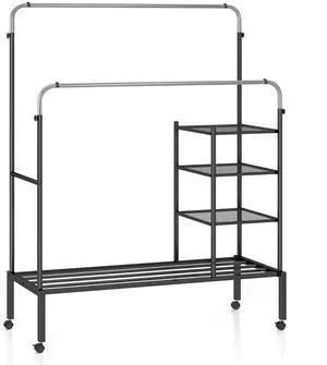 SlickBlue Rolling Double Rods Garment Rack with Height Adjustable Hanging Bars