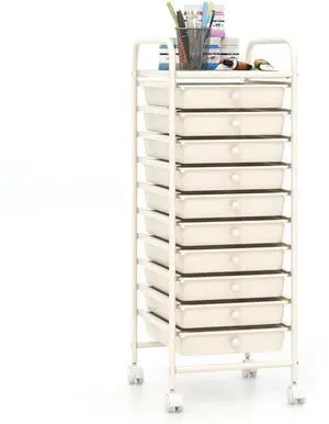 SlickBlue 10 Drawer Rolling Storage Cart Organizer with 4 Universal Casters-White