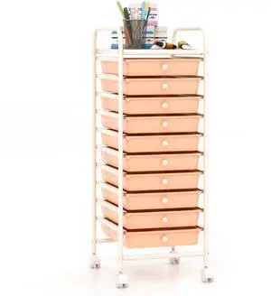 SlickBlue 10 Drawer Rolling Storage Cart Organizer with 4 Universal Casters-Cherry