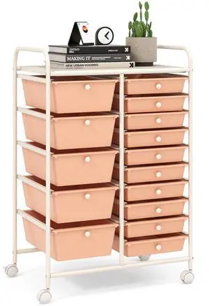 SlickBlue 15-Drawer Utility Rolling Organizer Cart Multi-Use Storage-Peach