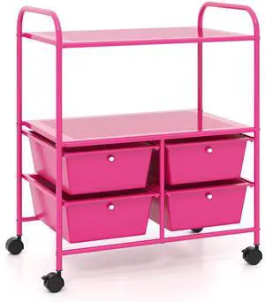 SlickBlue 4 Drawers Shelves Rolling Storage Cart Rack-Hot Pink