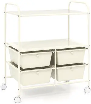 SlickBlue 4 Drawers Shelves Rolling Storage Cart Rack-White