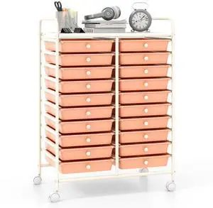 SlickBlue 20 Drawers Rolling Storage Cart Studio Organizer-Peach