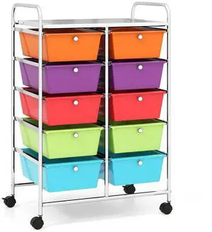 SlickBlue 10-Drawer Rolling Storage Cart-Deep Multicolor