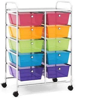 SlickBlue 10-Drawer Rolling Storage Cart-Transparent Multicolor