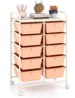 SlickBlue 10-Drawer Rolling Storage Cart-Peach